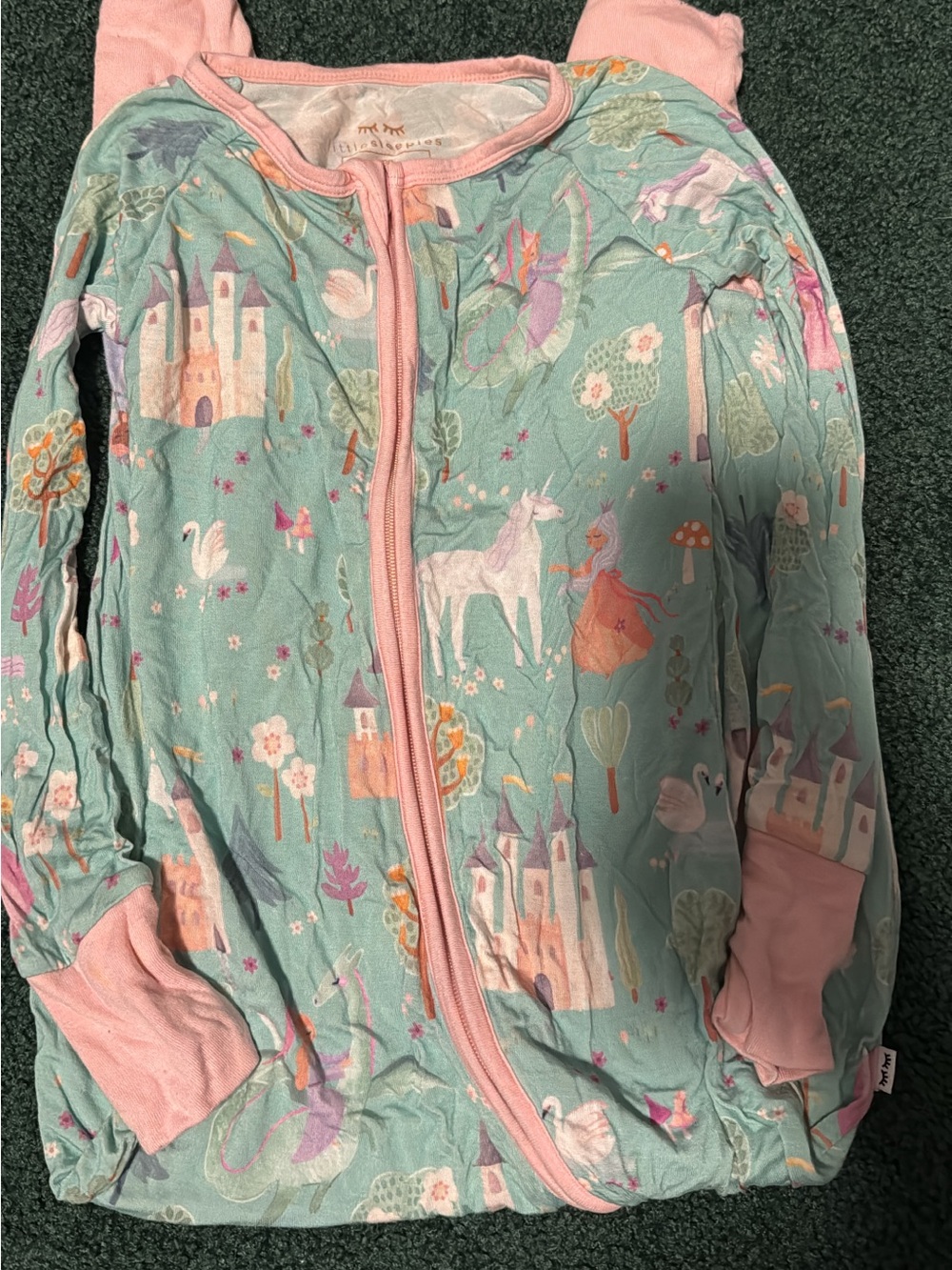 Little Sleepies Mint Unicorn & Castle Sleep Sack with Pink Trim
